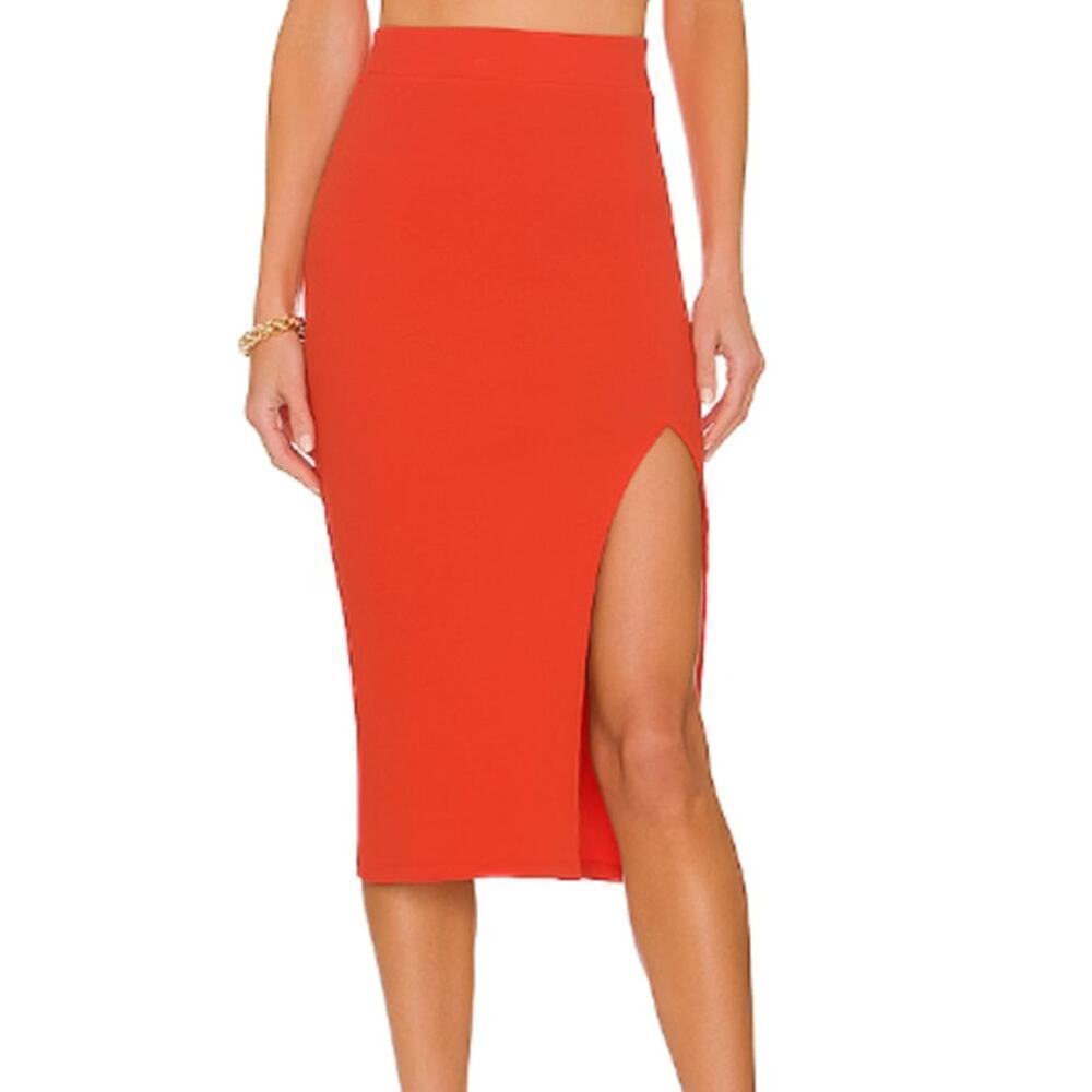 New NSF Maxine Tangerine Orange Ribbed Slit‎ Midi Skirt S